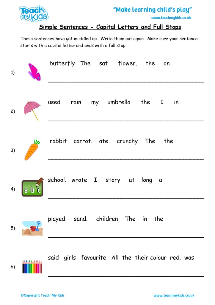 Simple Sentences  Capital Letters and Full Stops  TMK Education